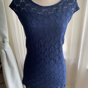 Navy Blue Eyelet Blouse